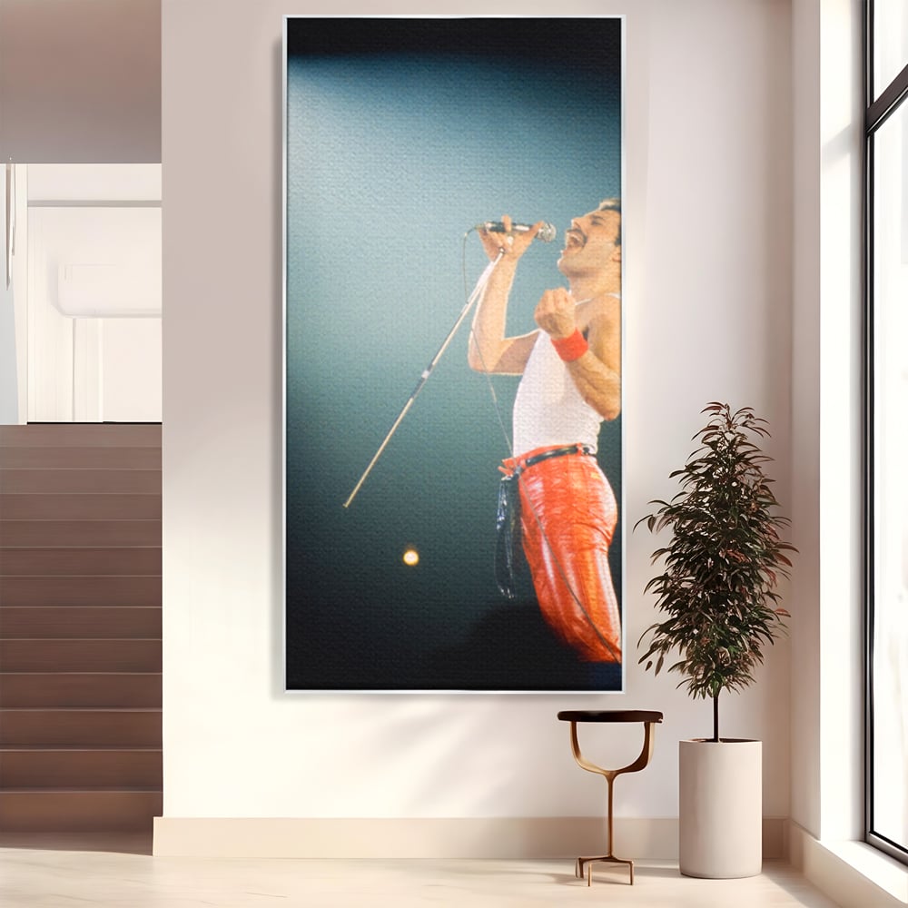 Tablou canvas cu tablou canvas cu freddie mercury, in rama de aluminiu argintiu